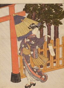 Mulher, visitando, santuário, noturna de Suzuki Harunobu